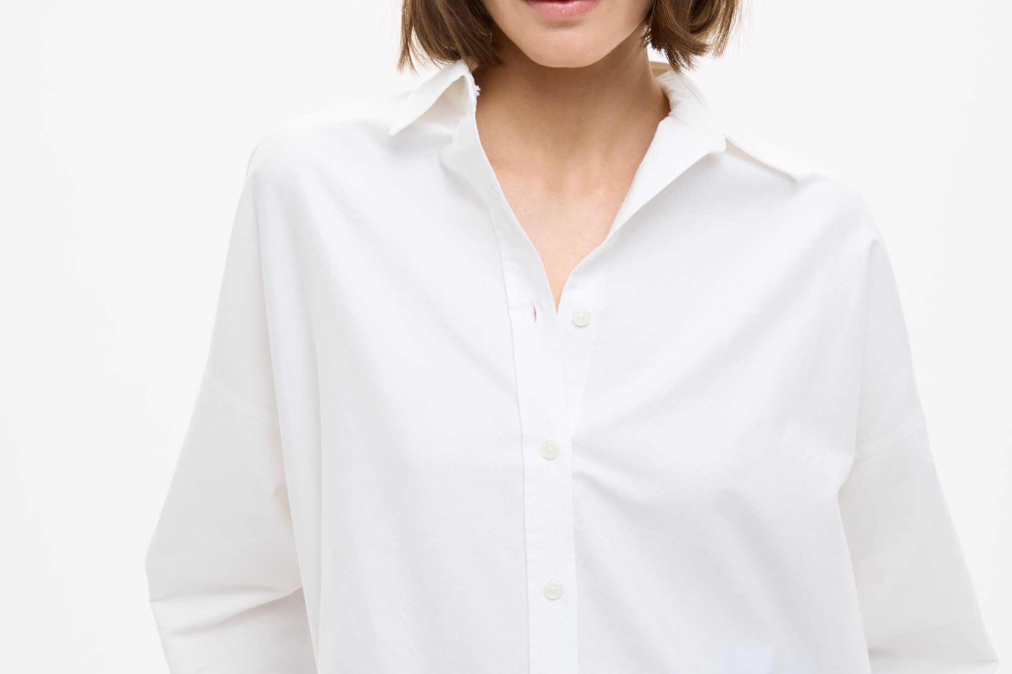 Oversized Classic White Shirt in crisp white cotton with long sleeves and relaxed fit