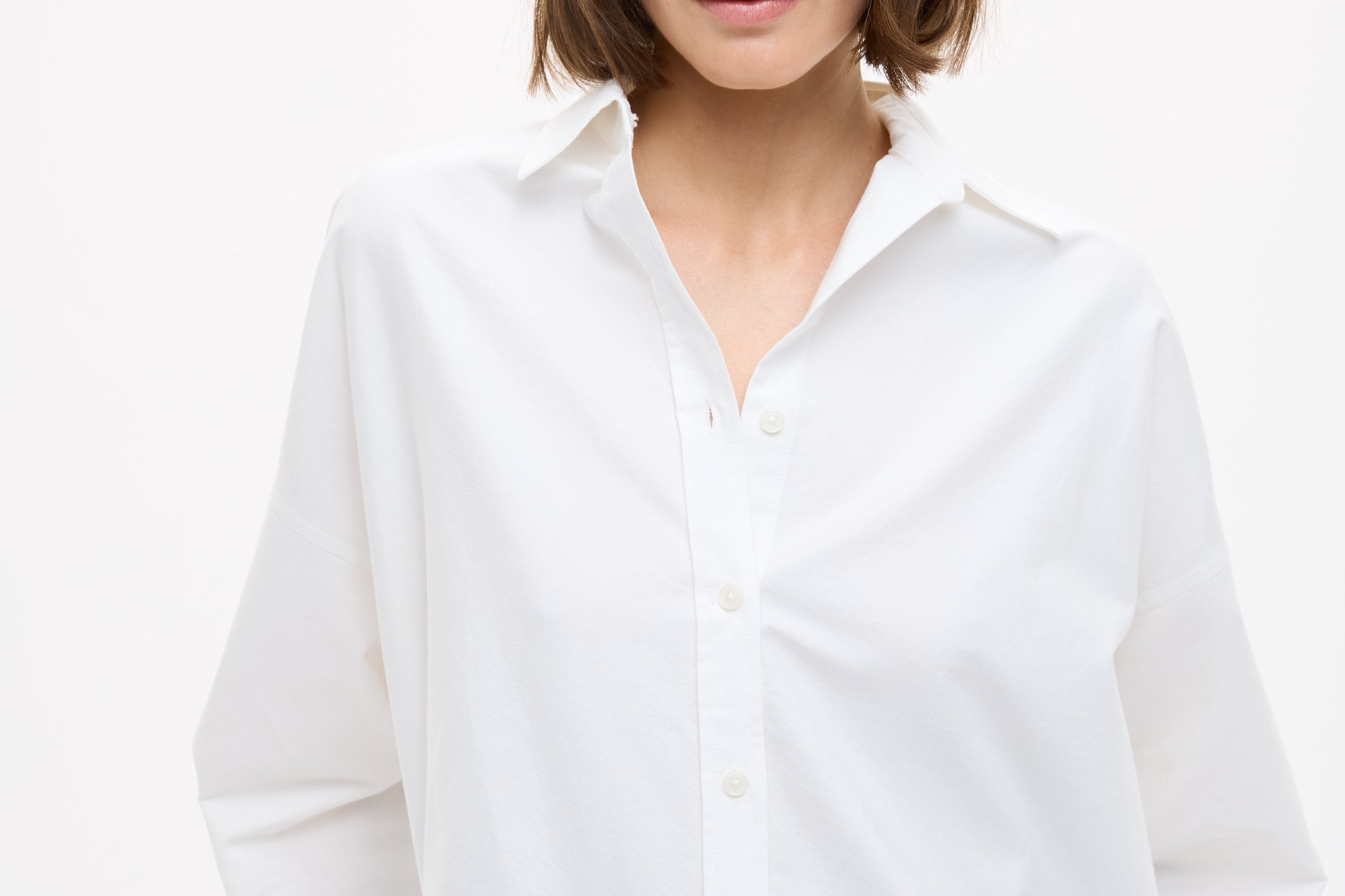 Oversized Classic White Shirt in crisp white cotton with long sleeves and relaxed fit