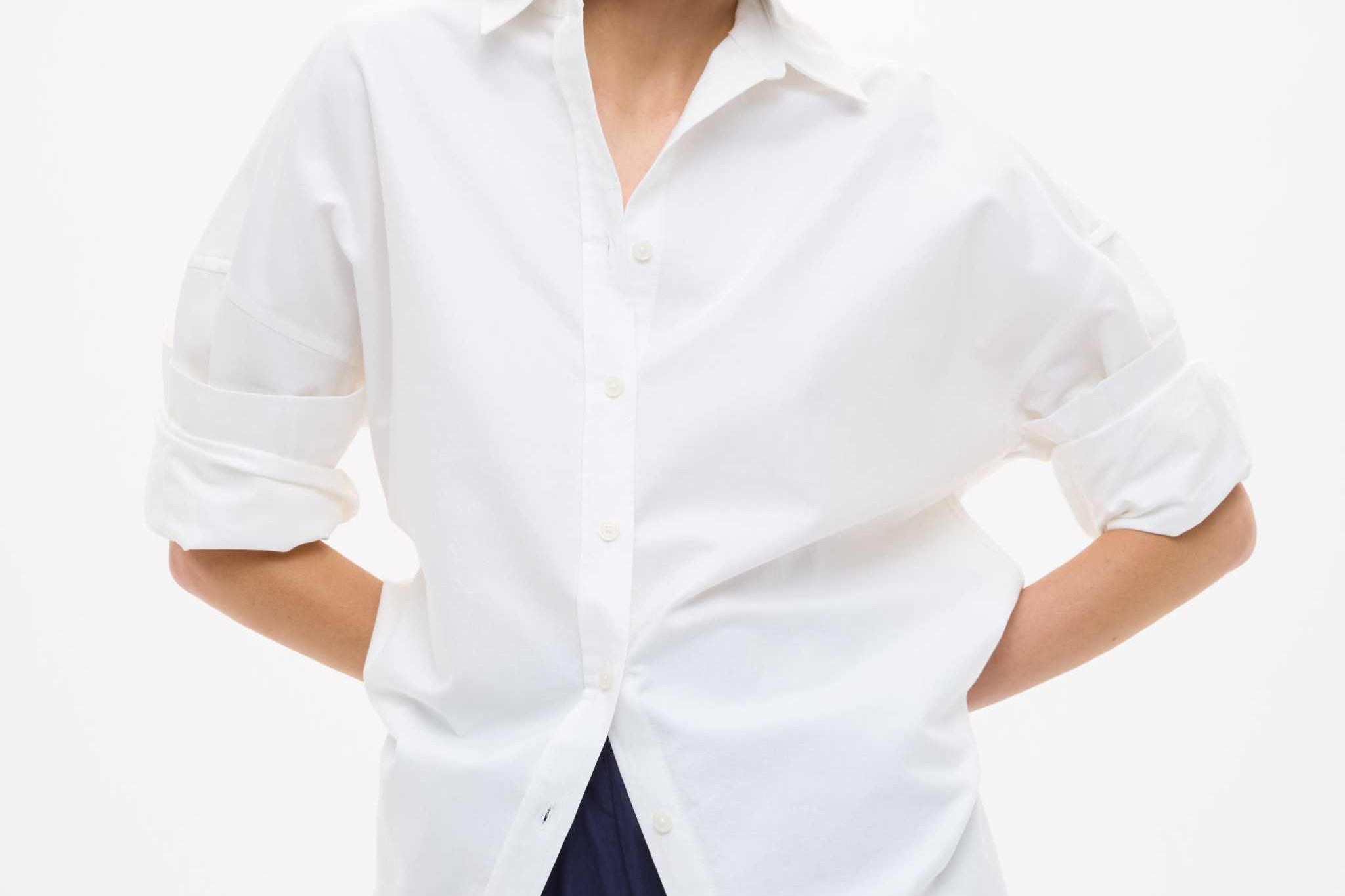 Oversized classic white shirt Mara long sleeve 100% cotton pinpoint with structured fit
