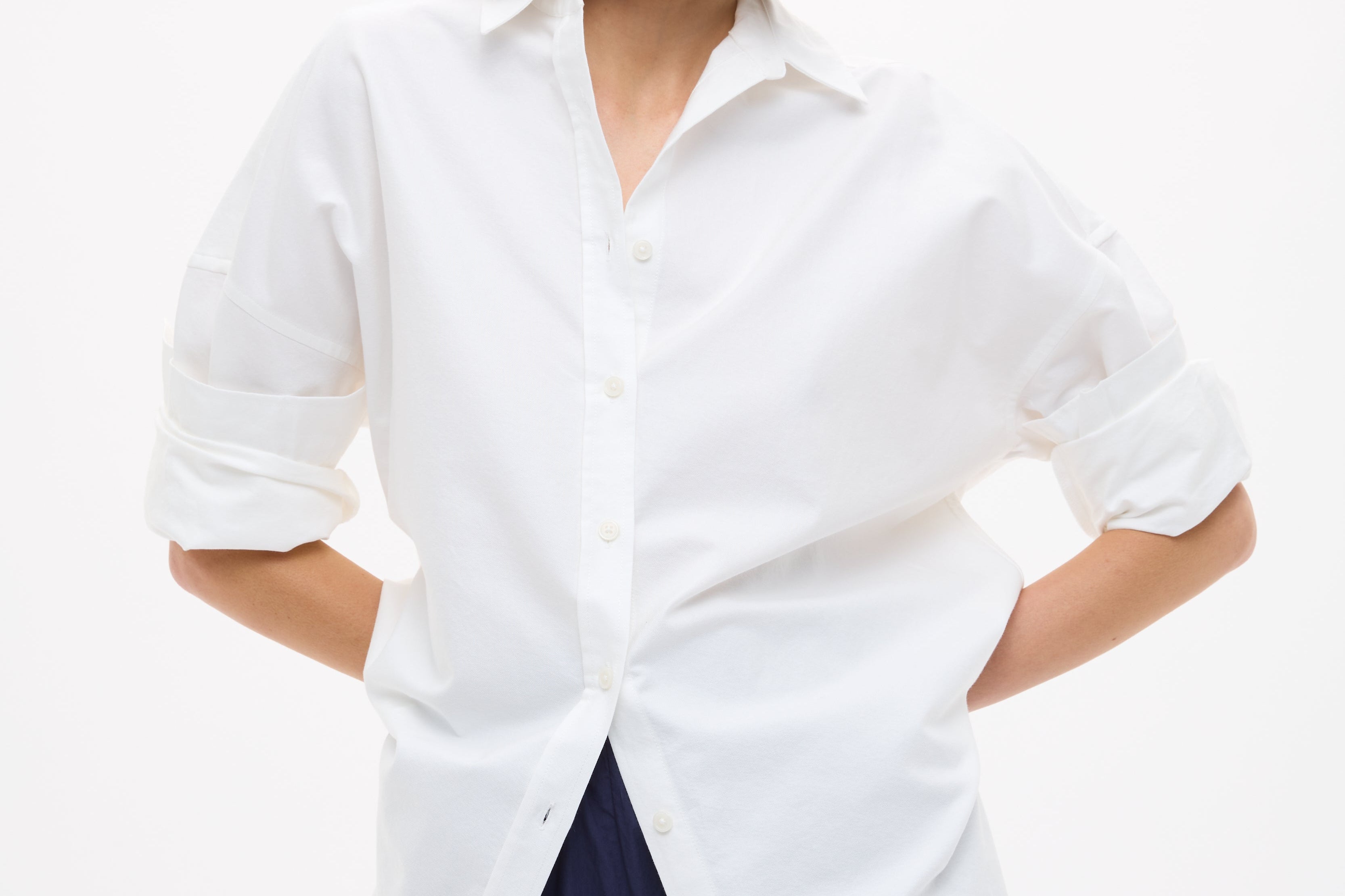 Oversized classic white shirt Mara long sleeve 100% cotton pinpoint with structured fit