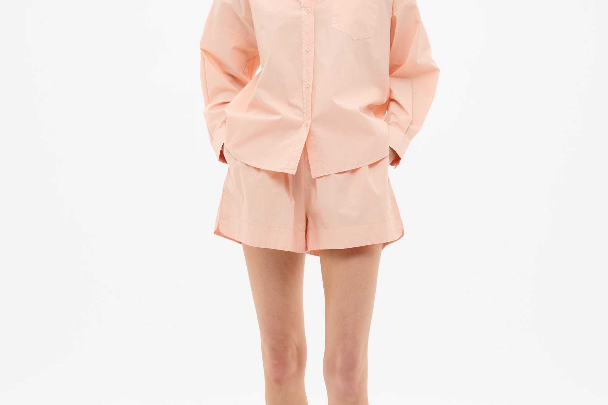 Chiara Long Sleeve Cotton Shirt in custom striped fabric with relaxed fit and chest pocket