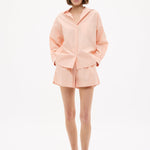 Chiara Long Sleeve Cotton Shirt in custom striped fabric with relaxed fit and chest pocket