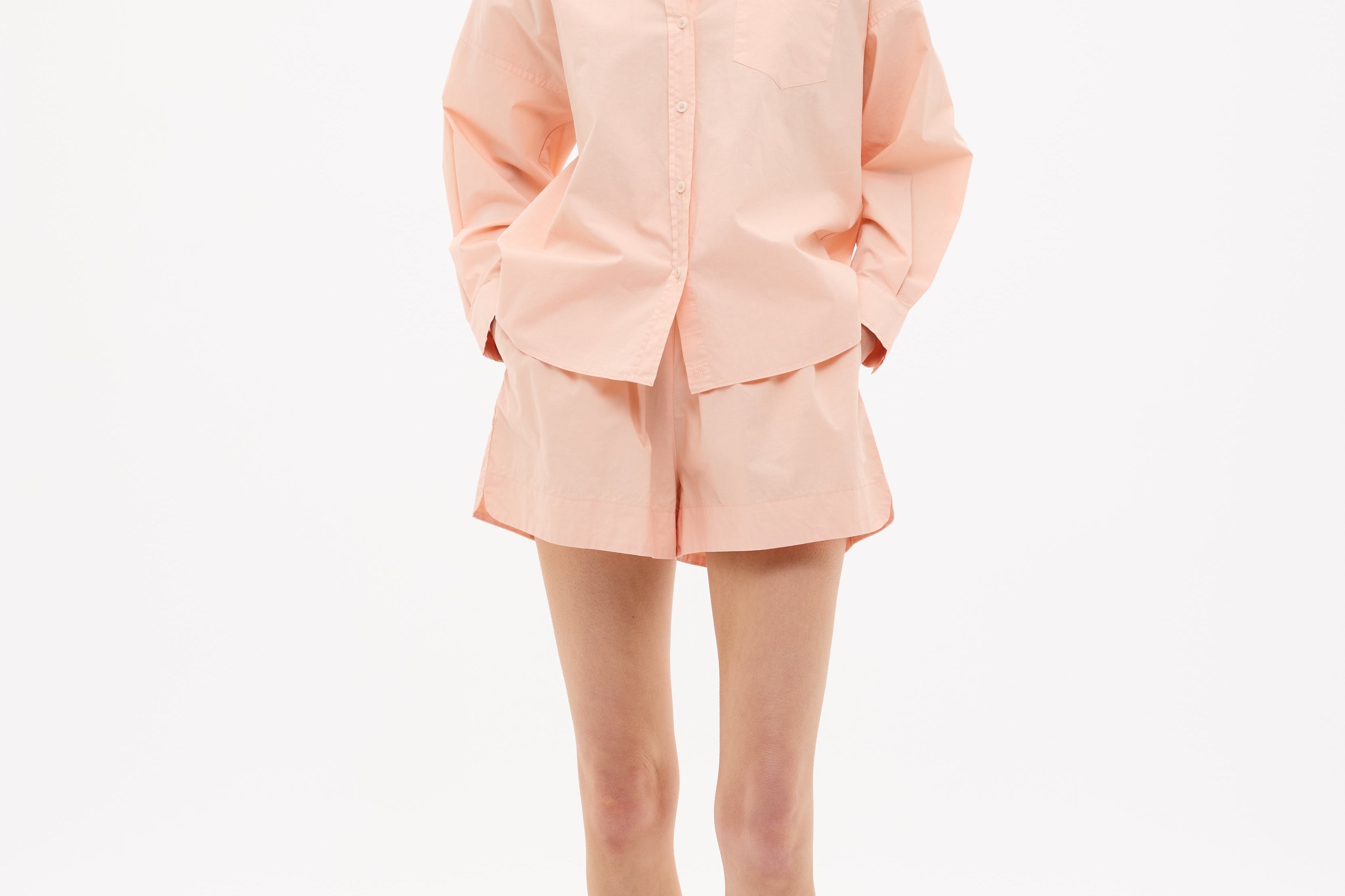 Chiara Long Sleeve Cotton Shirt in custom striped fabric with relaxed fit and chest pocket