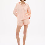 Chiara Long Sleeve Cotton Shirt in Spanish Villa with custom stripe, chest pocket, oversized relaxed fit, and drop shoulders.