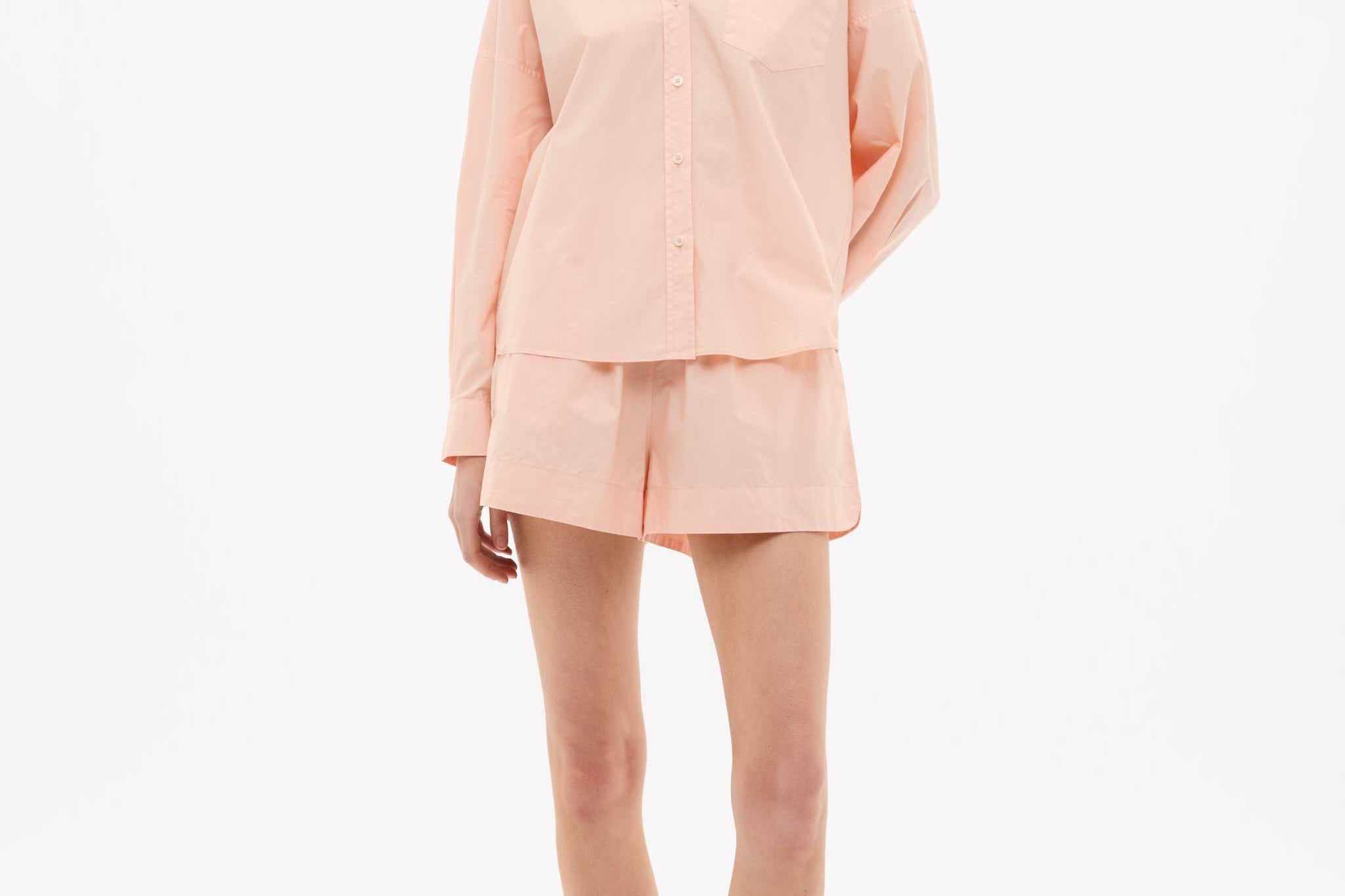 Chiara Long Sleeve Cotton Shirt in Spanish Villa with custom stripe and relaxed fit