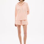 Chiara Long Sleeve Cotton Shirt in Spanish Villa with custom stripe, chest pocket, and relaxed fit on model
