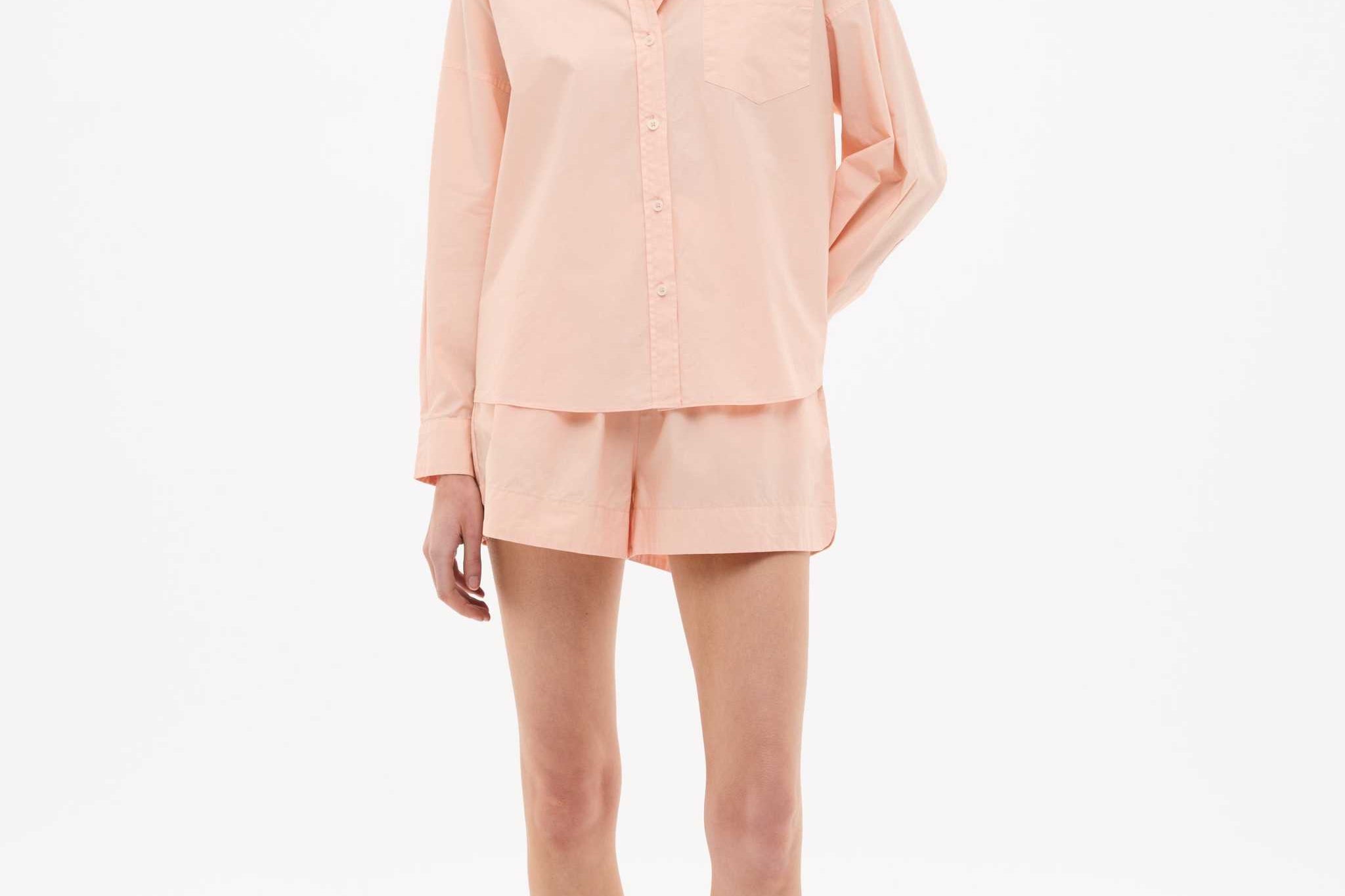 Chiara Long Sleeve Cotton Shirt in Spanish Villa with custom yarn-dyed stripes and relaxed fit