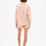 Model wearing Chiara Long Sleeve Cotton Shirt in Spanish Villa with relaxed fit and chest pocket