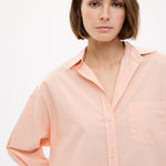 Chiara Long Sleeve Cotton Shirt in Spanish Villa with custom stripe, chest pocket, and relaxed fit