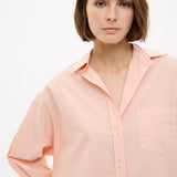 Chiara Long Sleeve Cotton Shirt in Spanish Villa with custom stripe, chest pocket, and relaxed fit