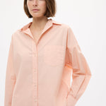Chiara Long Sleeve Cotton Shirt in custom stripe with chest pocket and relaxed fit