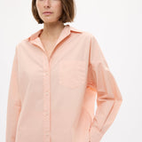 Chiara Long Sleeve Cotton Shirt in custom stripe with chest pocket and relaxed fit