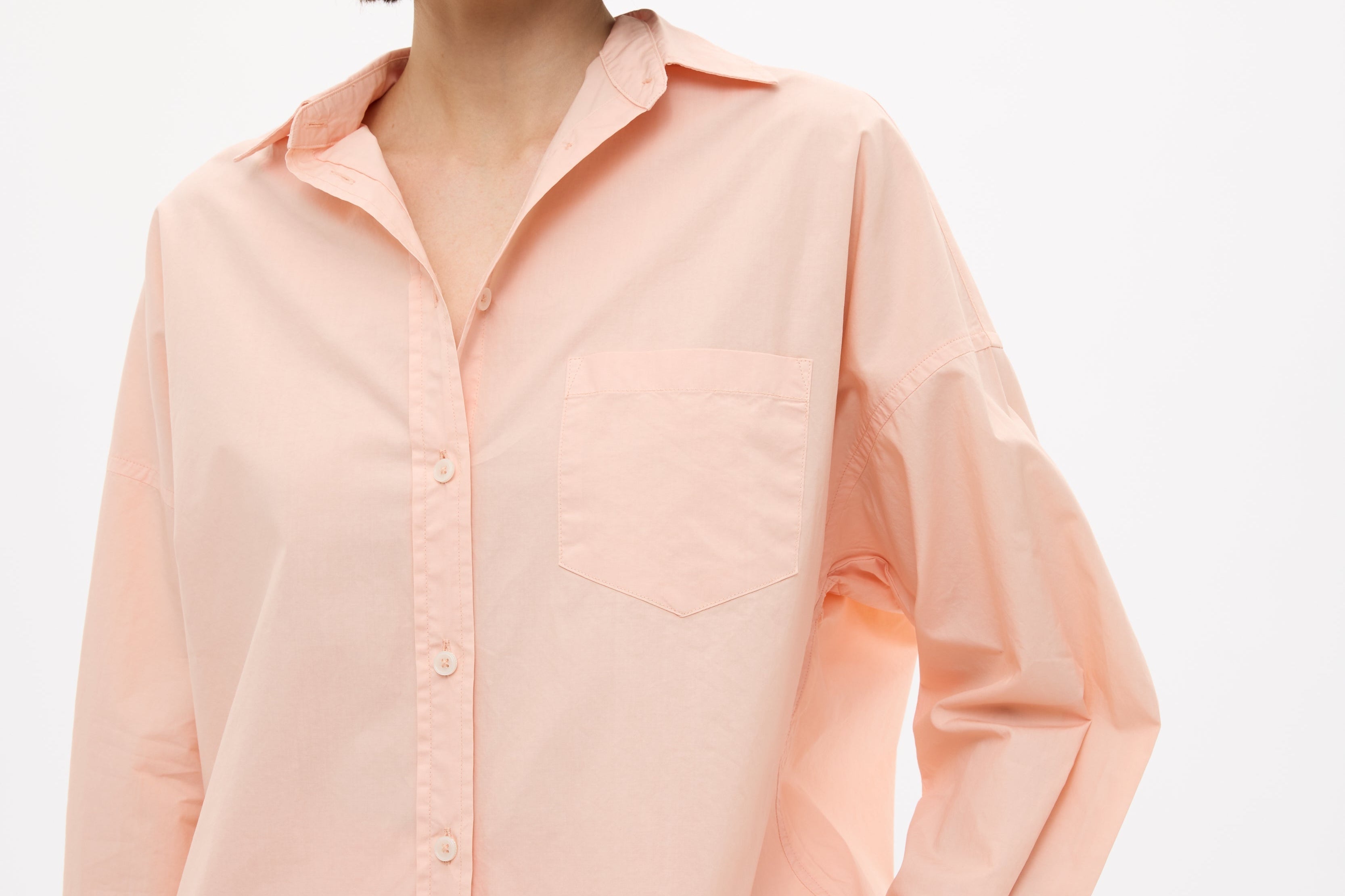 Chiara Long Sleeve Cotton Shirt in custom stripe with chest pocket and relaxed fit