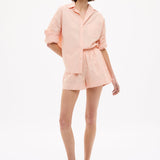 Chiara Long Sleeve Cotton Shirt in custom stripe with relaxed fit and chest pocket, lightweight yarn-dyed cotton design.