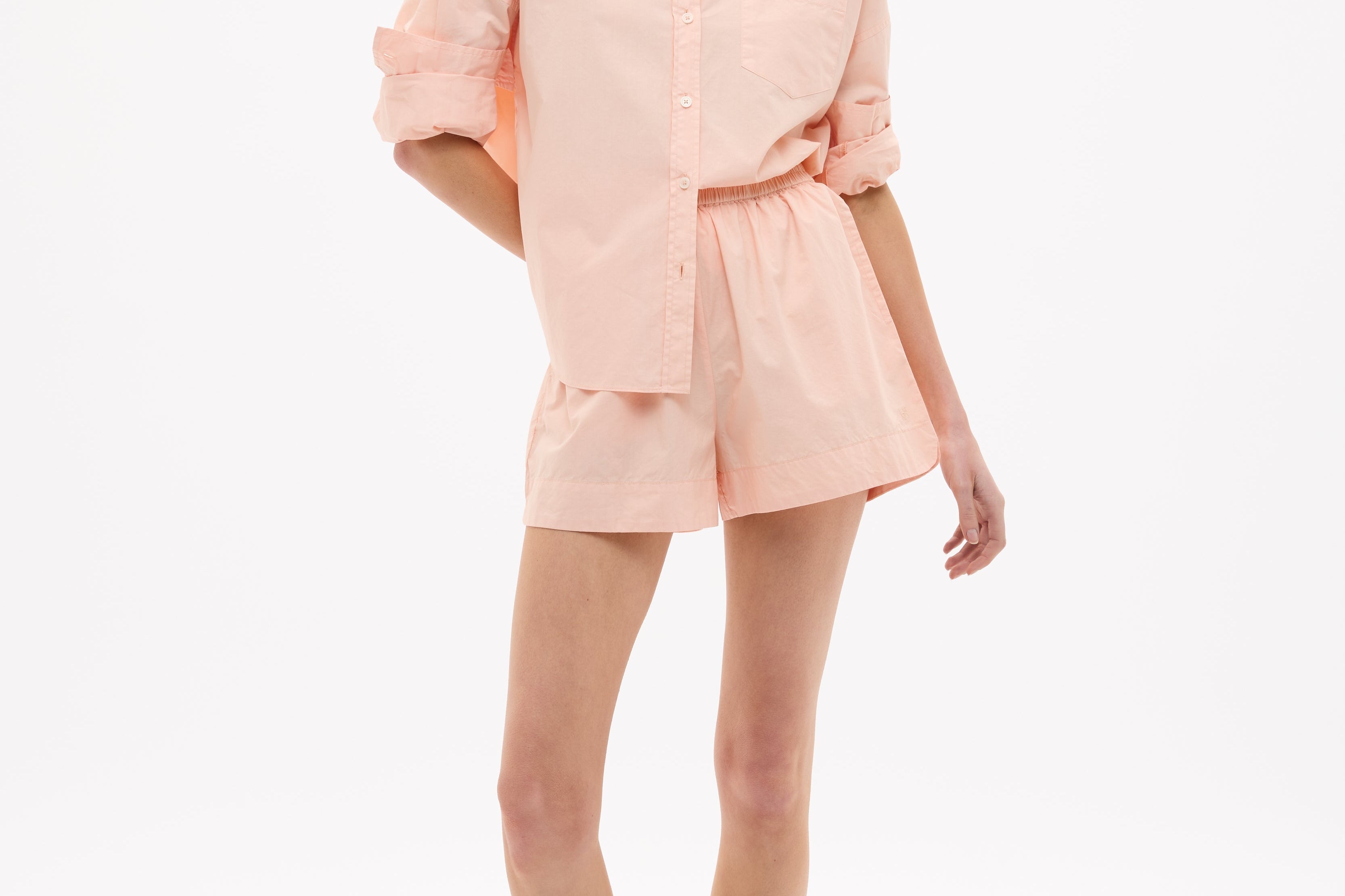 Chiara Long Sleeve Cotton Shirt in custom stripe with relaxed fit and chest pocket, lightweight yarn-dyed cotton design.