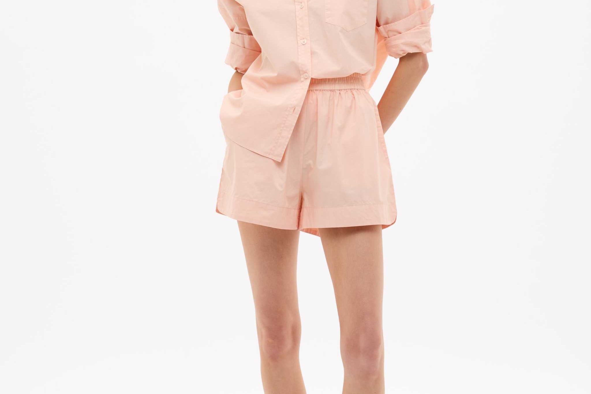Chiara Long Sleeve Cotton Shirt in custom stripe with chest pocket and relaxed fit