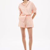 Chiara Long Sleeve Cotton Shirt in custom stripe with chest pocket and relaxed fit