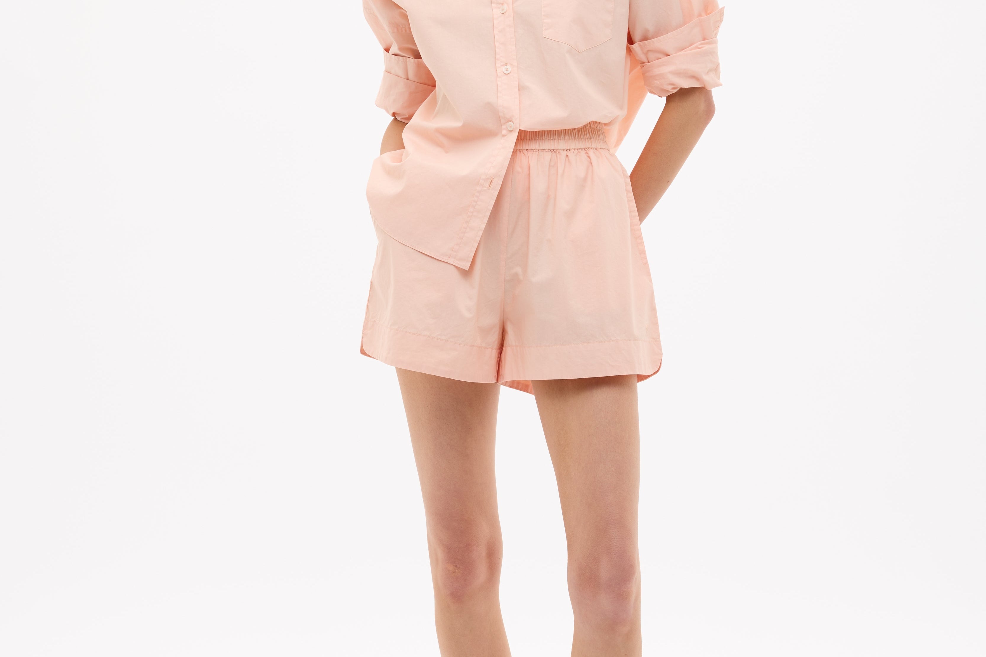 Chiara Long Sleeve Cotton Shirt in custom stripe with chest pocket and relaxed fit