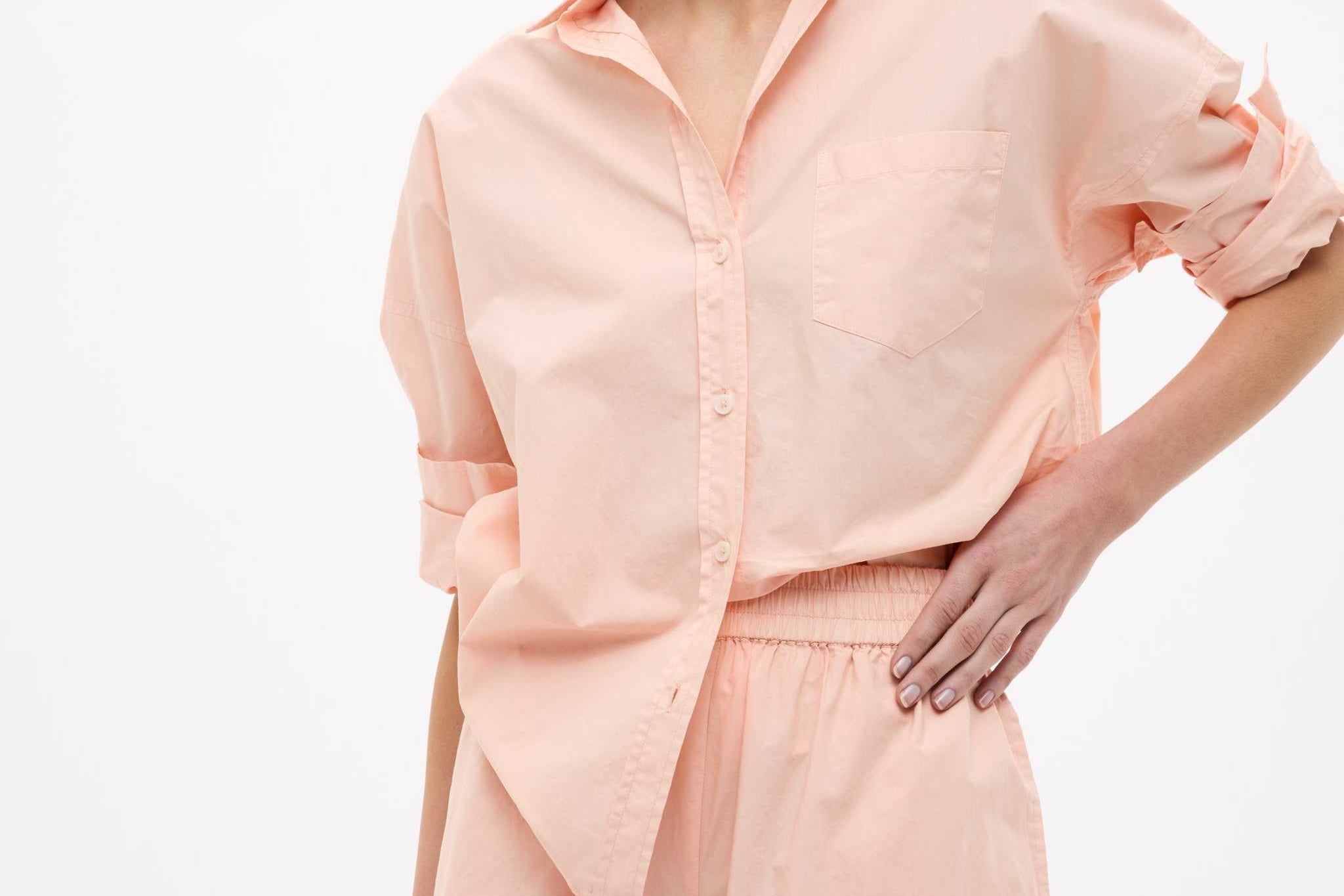 Chiara Long Sleeve Cotton Shirt in custom yarn-dyed stripe with drop shoulders and chest pocket