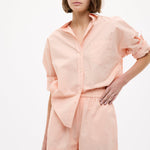 Chiara Long Sleeve Cotton Shirt in custom yarn-dyed stripe with drop shoulders and chest pocket