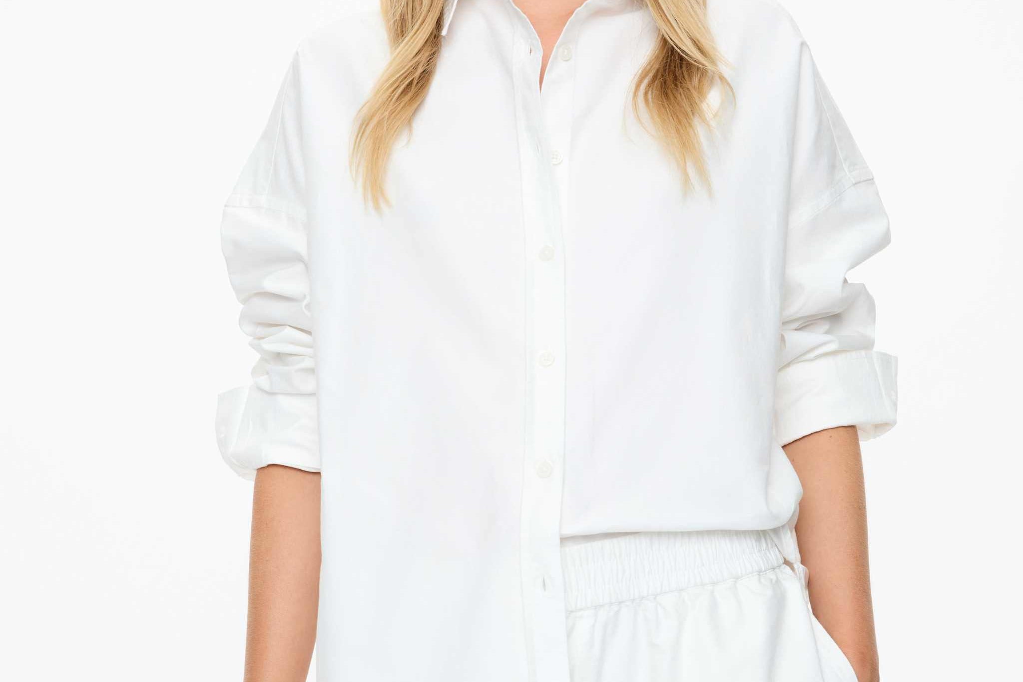 Oversized Classic White Shirt in crisp white cotton with long sleeves and structured fit