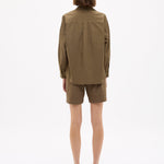 Dark olive Classic Long Sleeve Shirt with chest pocket and relaxed fit in yarn-dyed cotton