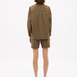 Dark olive Classic Long Sleeve Shirt with chest pocket and relaxed fit in yarn-dyed cotton
