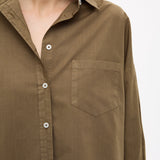 Dark olive Classic Long Sleeve Shirt with chest pocket and relaxed fit made from 100% cotton
