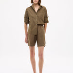 Dark olive Classic Long Sleeve Shirt with custom stripe, chest pocket, and relaxed fit.