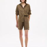 Dark olive Classic Long Sleeve Shirt with custom stripe, chest pocket, and relaxed fit.