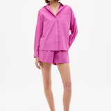 Fuchsia Chiara Cotton Long Sleeve Shirt with custom stripe and chest pocket, relaxed fit and drop shoulders