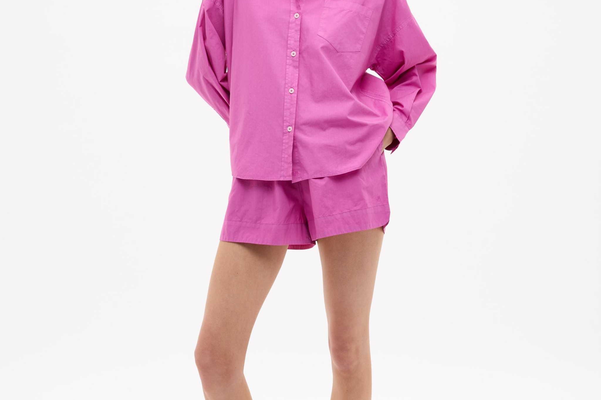 Fuchsia Chiara Cotton Long Sleeve Shirt with custom stripes and relaxed fit
