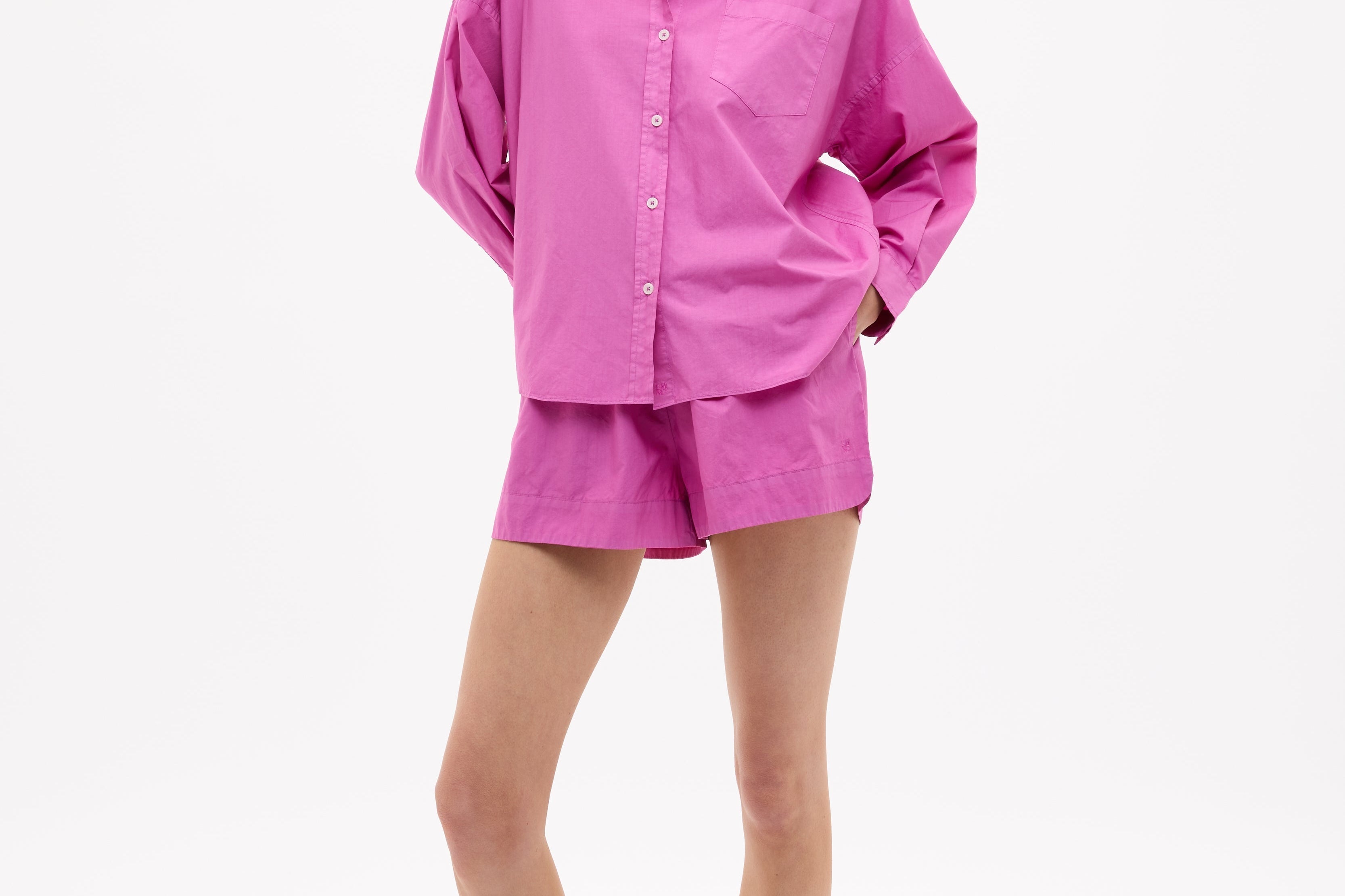 Fuchsia Chiara Cotton Long Sleeve Shirt with custom stripes and relaxed fit