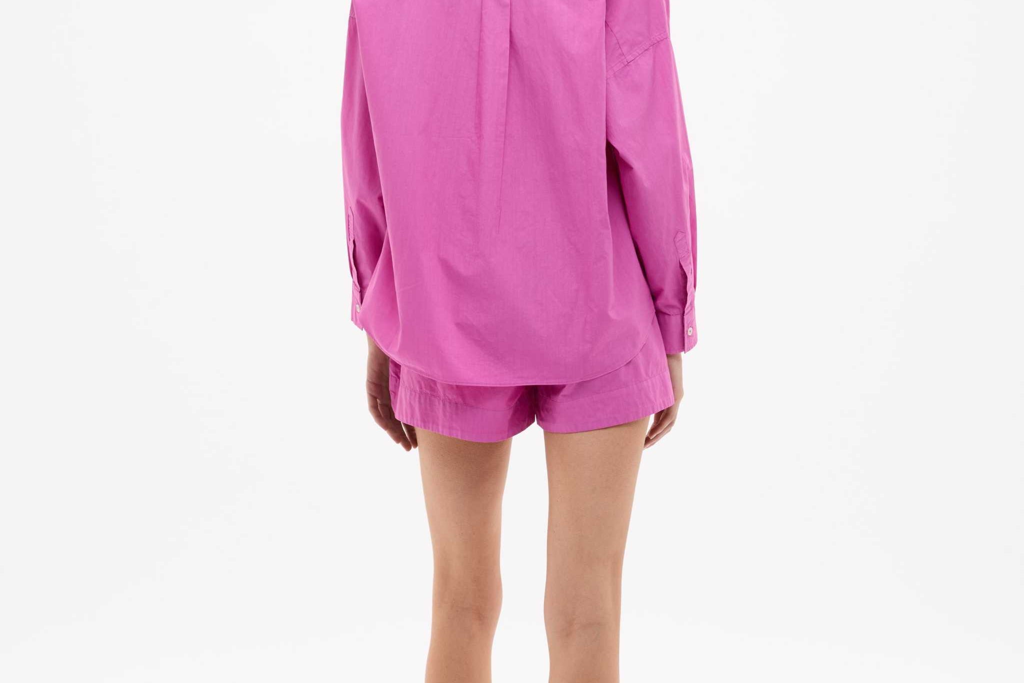 Fuchsia Chiara Cotton Long Sleeve Shirt with custom yarn-dyed stripe and relaxed fit