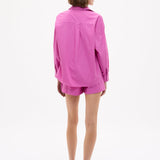 Fuchsia Chiara Cotton Long Sleeve Shirt with custom yarn-dyed stripe and relaxed fit