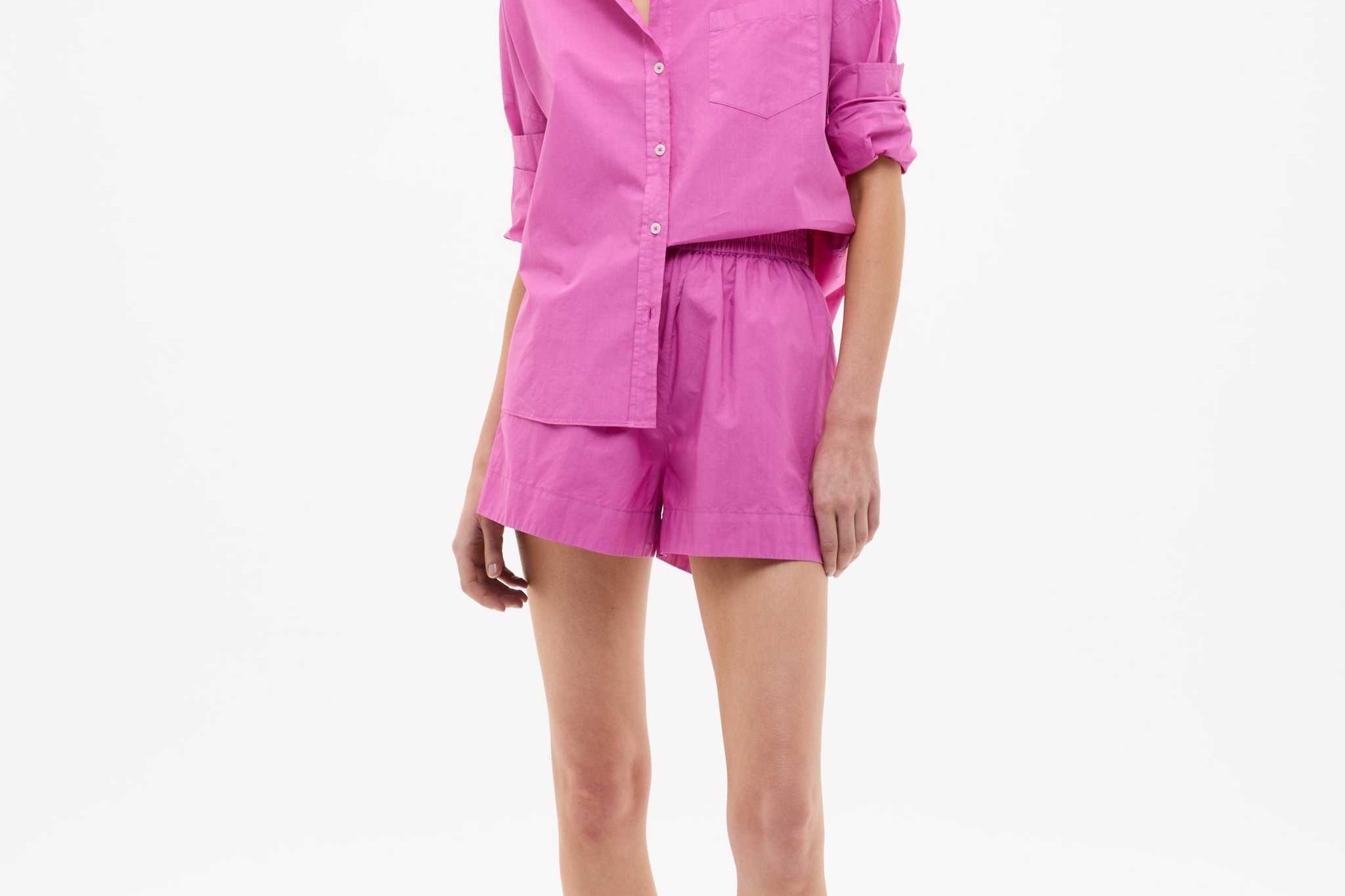 Fuchsia Chiara Cotton Long Sleeve Shirt with custom stripe and chest pocket