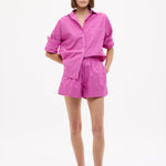 Fuchsia Chiara Cotton Long Sleeve Shirt with classic button-up, chest pocket, and relaxed fit
