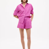 Fuchsia Chiara Cotton Long Sleeve Shirt with classic button-up, chest pocket, and relaxed fit
