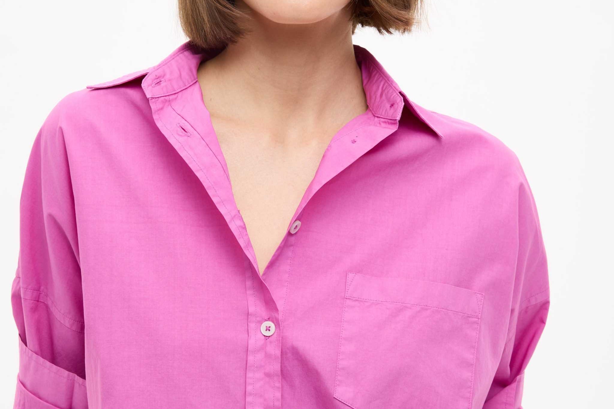 Fuchsia Chiara Cotton Long Sleeve Shirt with relaxed fit and chest pocket