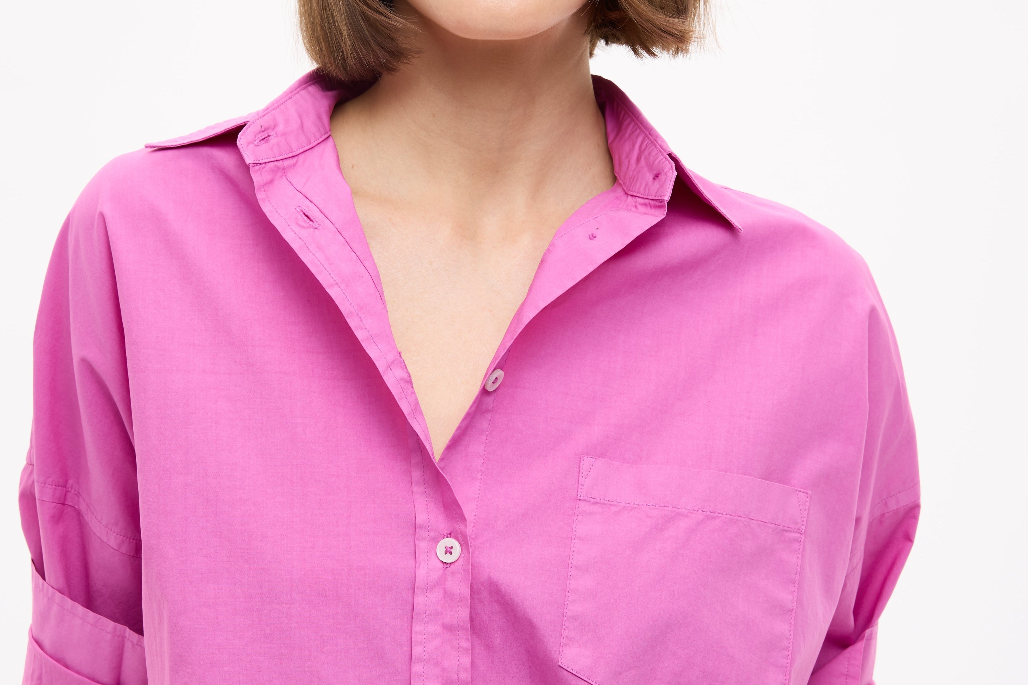 Fuchsia Chiara Cotton Long Sleeve Shirt with relaxed fit and chest pocket