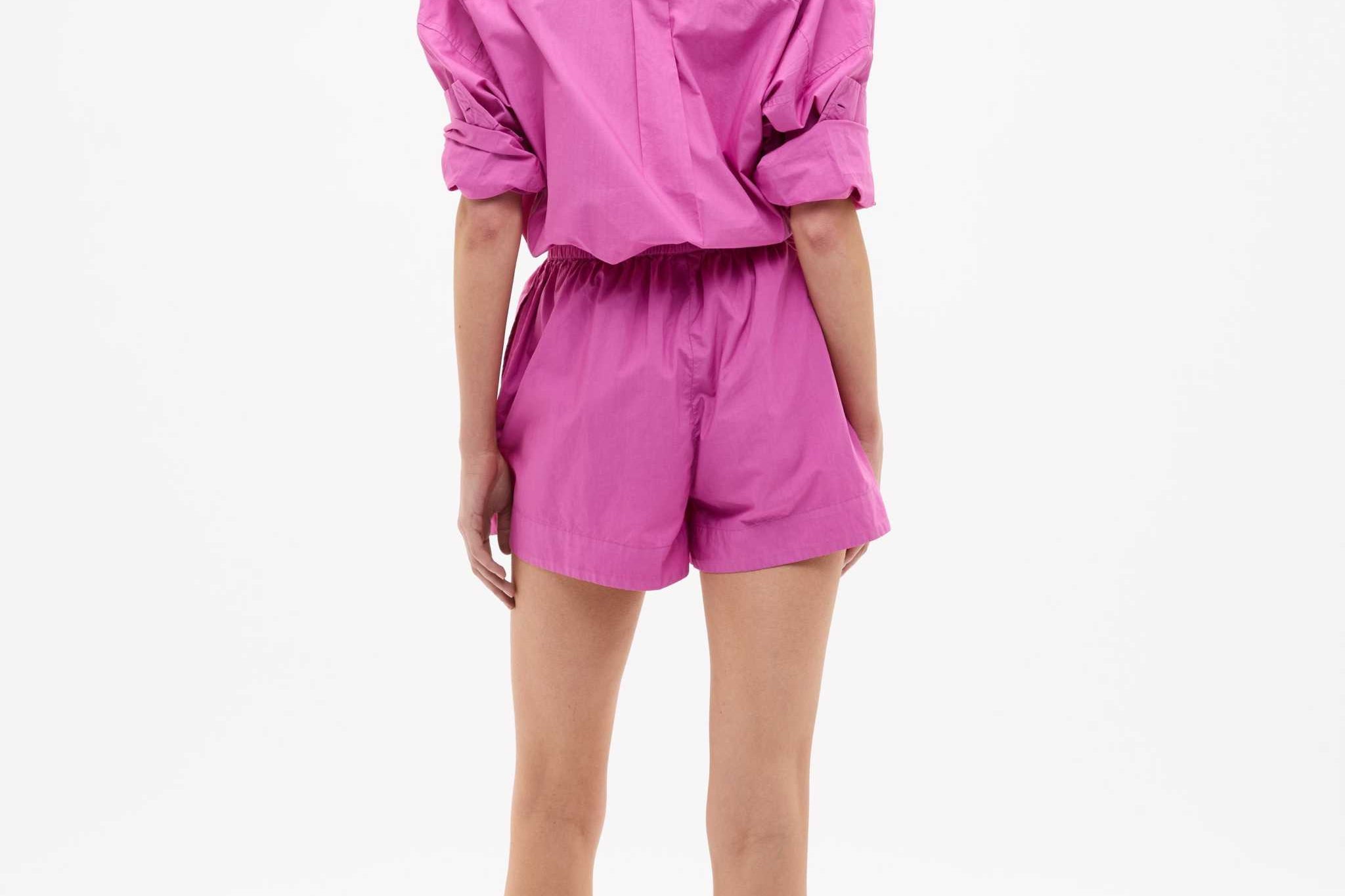 Fuchsia Chiara Cotton Long Sleeve Shirt with custom stripes, chest pocket, and relaxed fit