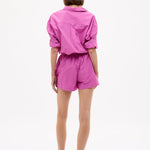 Fuchsia Chiara Cotton Long Sleeve Shirt with custom stripes, chest pocket, and relaxed fit