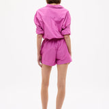 Fuchsia Chiara Cotton Long Sleeve Shirt with custom stripes, chest pocket, and relaxed fit