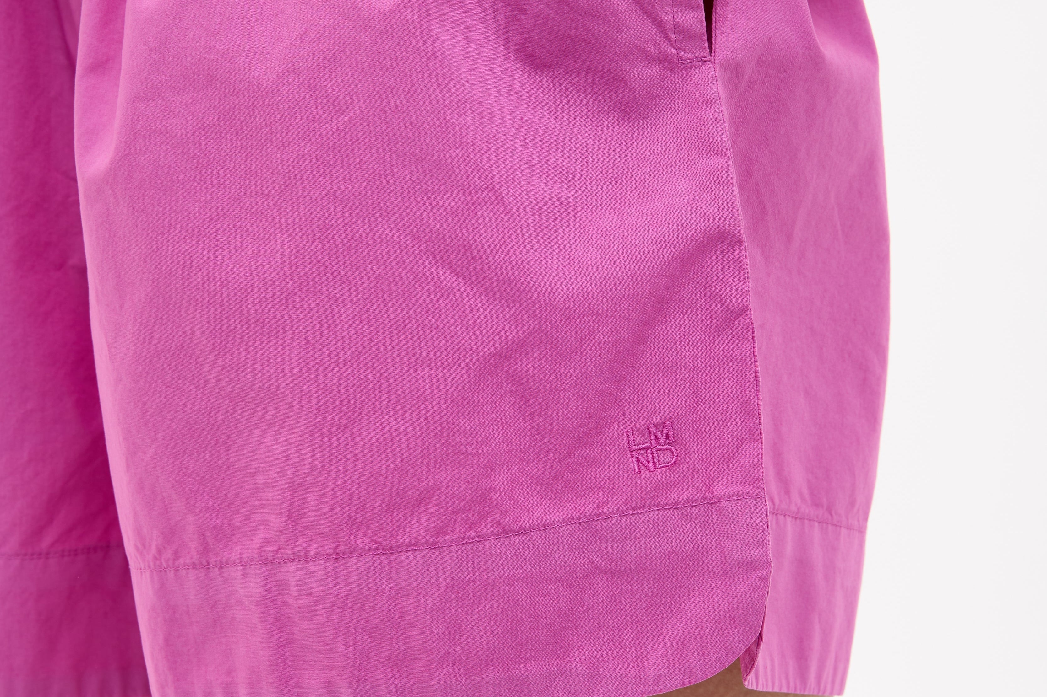 Fuchsia Chiara Cotton Long Sleeve Shirt with custom stripe, chest pocket, and relaxed fit