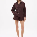 Chiara Cotton Shorts in chocolate brown with elastic waistband and side pockets