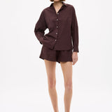 Chiara Cotton Shorts in chocolate brown with elastic waistband and side pockets