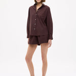 Chiara Cotton Shorts in chocolate brown with elastic waistband and side pockets