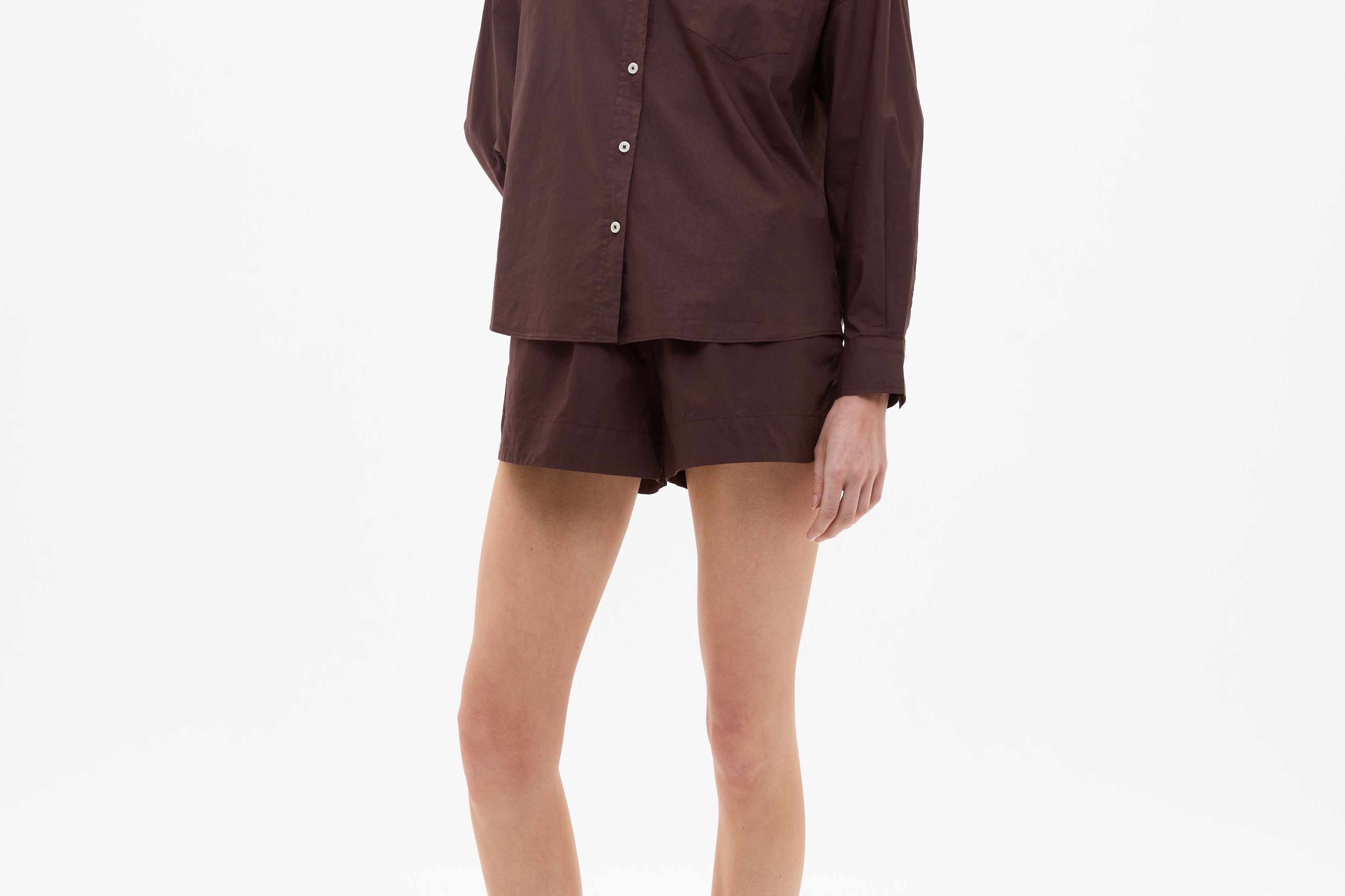 Chiara Cotton Shorts in chocolate with elasticated waistband and side pockets