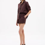 Chiara Cotton Shorts in chocolate color with elastic waistband and side pockets