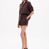 Chiara Cotton Shorts in chocolate color with elastic waistband and side pockets